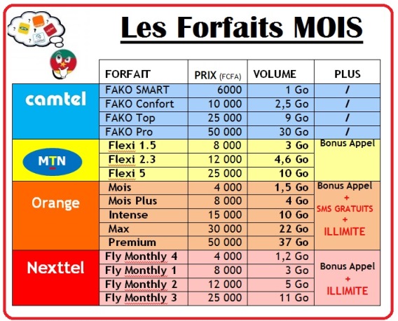 Les forfaits internet Mois chez Camtel Nexttel MTN et Orange